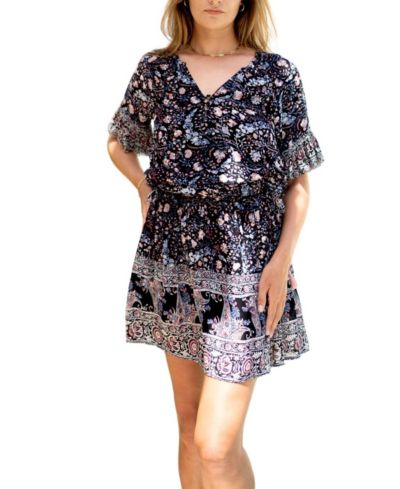 Paneros Clothing Women's Flora Mini Dress in Black Floral Print