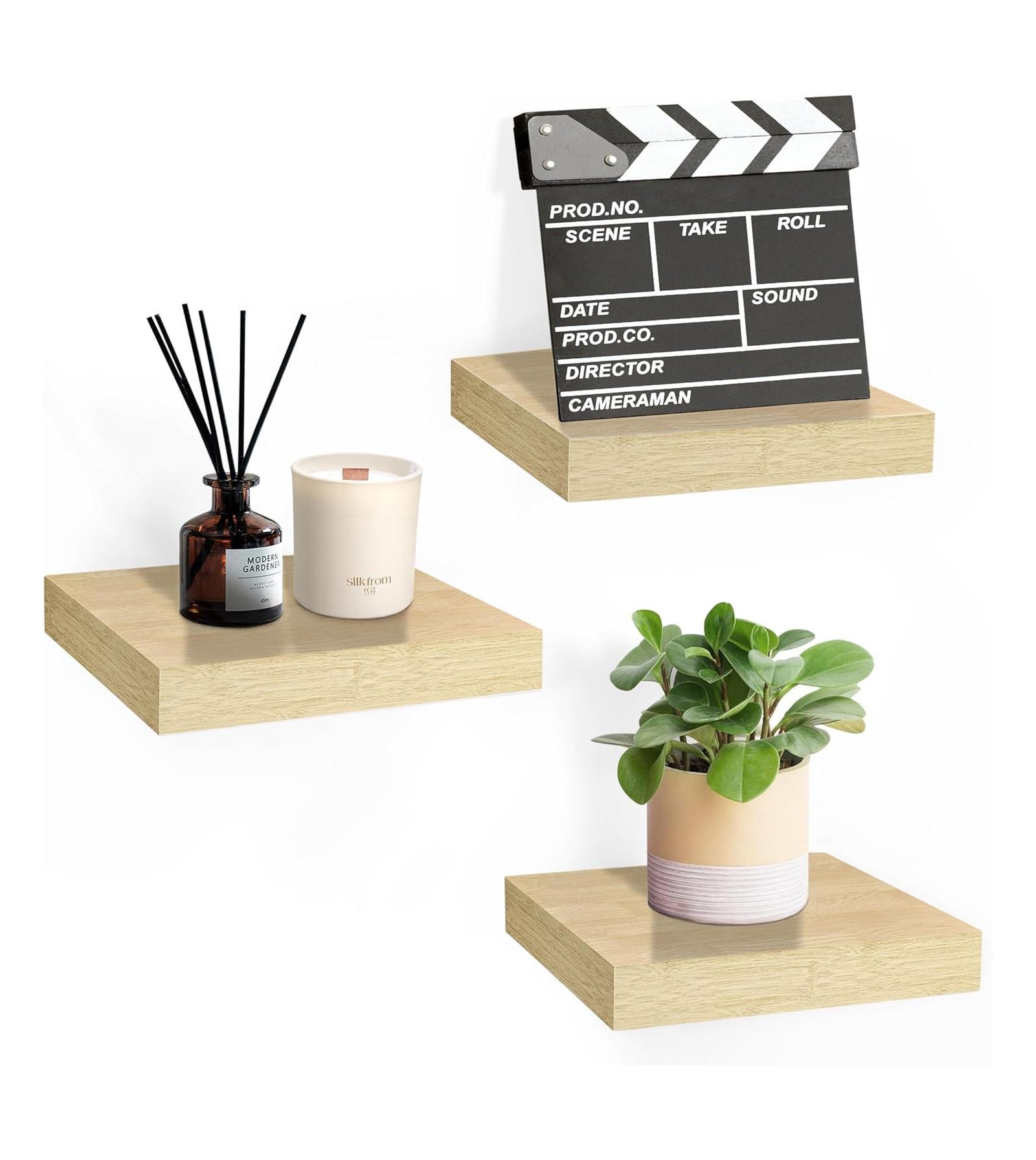 Sorbus Set of 3 (9") Sorbus Square Floating Shelves with Invisible Mounting Brackets for Living Room Decor, Bedroom, Bathroom Decor, Home & Kitchen
