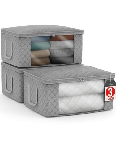 Sorbus 3 Pack Foldable Storage Bag Organizers - Great for Clothes, Blankets, Closets, Bedrooms, and More (Grey)