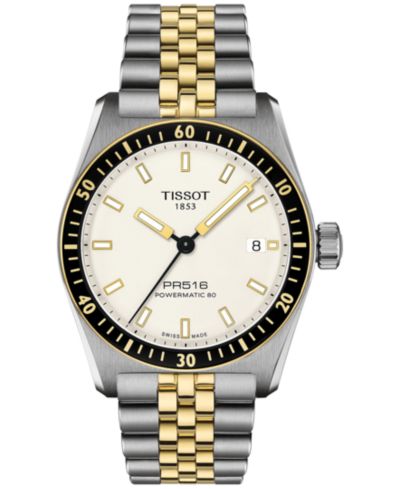 Tissot Мужские швейцарские автоматические часы PR516 Powermatic 80 Two-Tone из нержавеющей стали 38mm