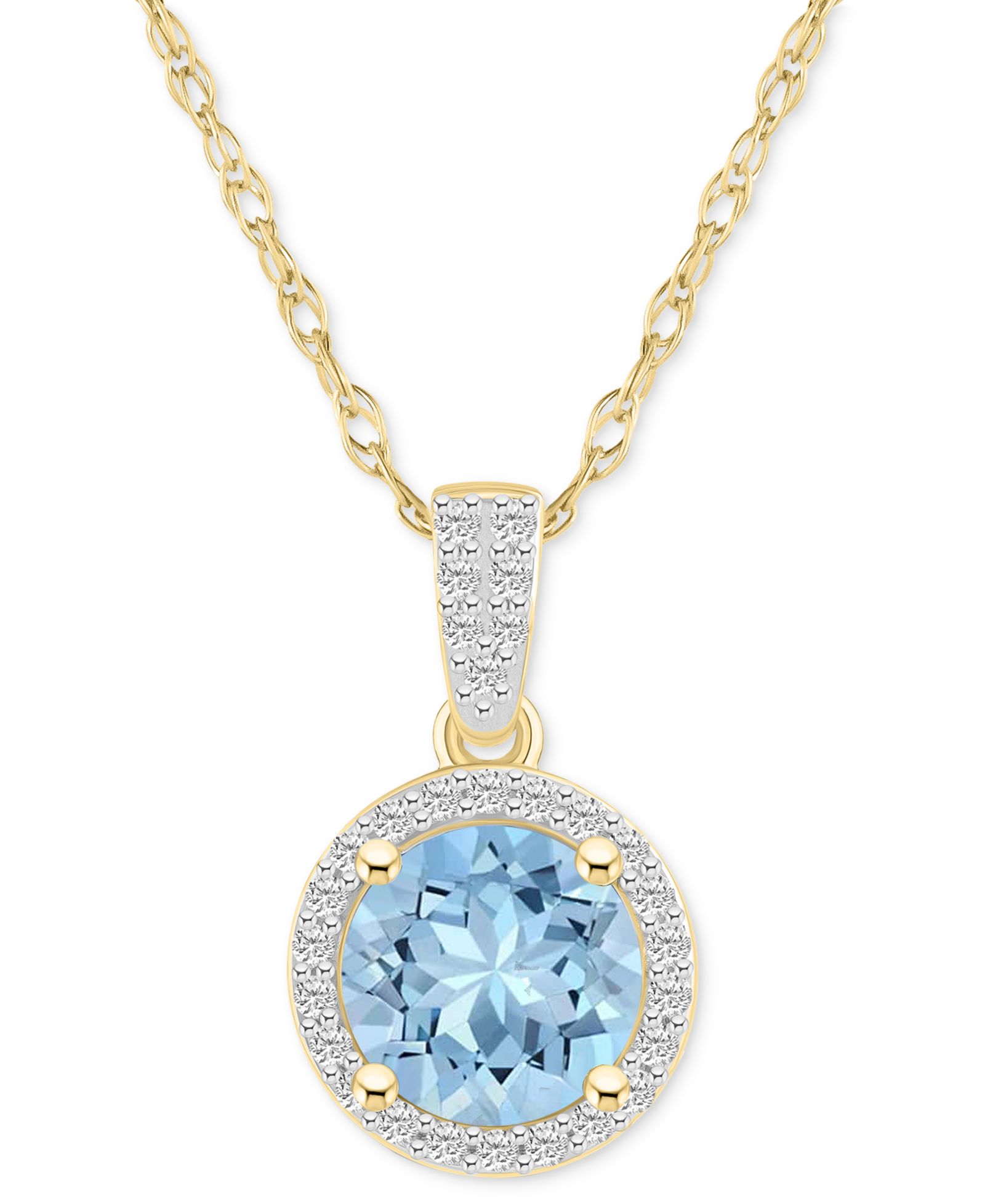 Lab-Created Aquamarine (1-2/5 ct. t.w.) & Lab-Created White Sapphire (1/6 ct. t.w.) Halo 18" Pendant Necklace in 14k Gold (Also in Lab-Created Opal & Onyx)