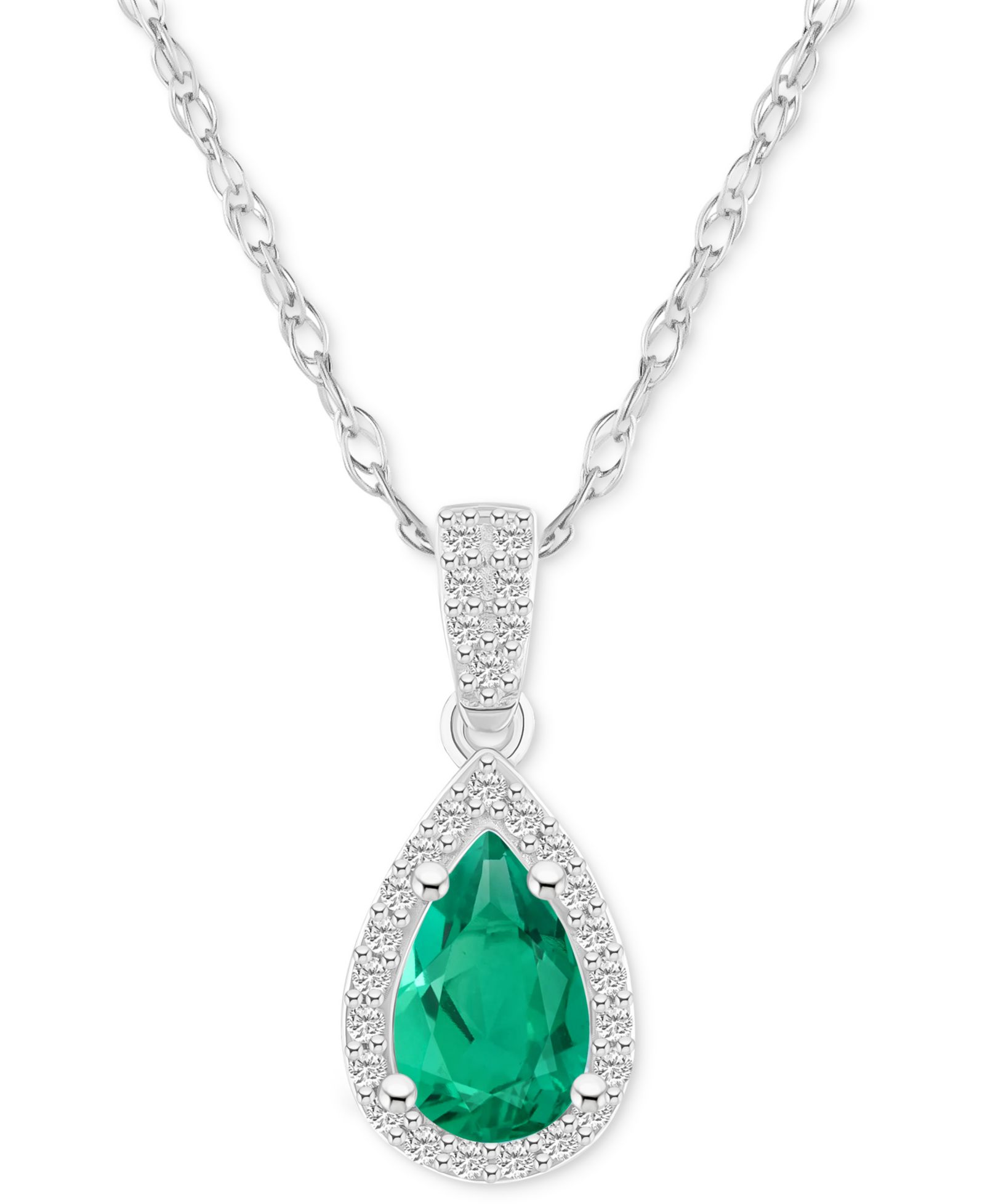 Подвеска-кулон Lab-Created Emerald & White Sapphire в 10k Gold, 18"