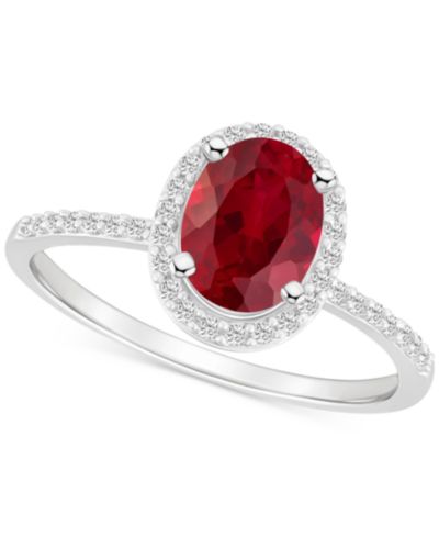Кольцо Halo с Lab-Created Ruby (1-1/4 ct. t.w.) и Lab-Created White Sapphire (1/5 ct. t.w.) в 10k White Gold