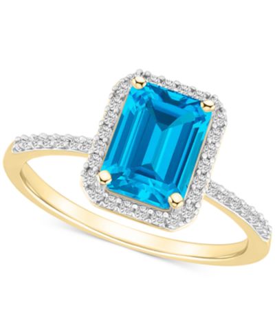Blue Topaz (2 ct. t.w.) & Lab Created White Sapphire (1/4 ct. t.w.) Statement Ring in 10k Yellow Gold
