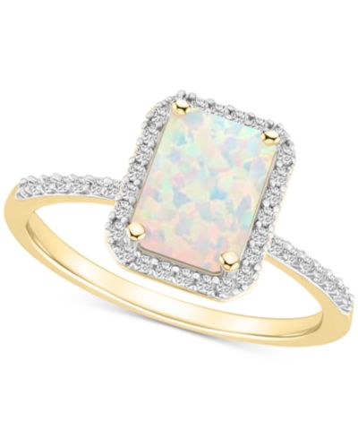 Lab-Created Ruby (2 ct. t.w.) & Lab-Created White Sapphire (1/4 ct. t.w.) Emerald-Cut Halo Ring in 10k Gold (Also in Additional Gemstones)