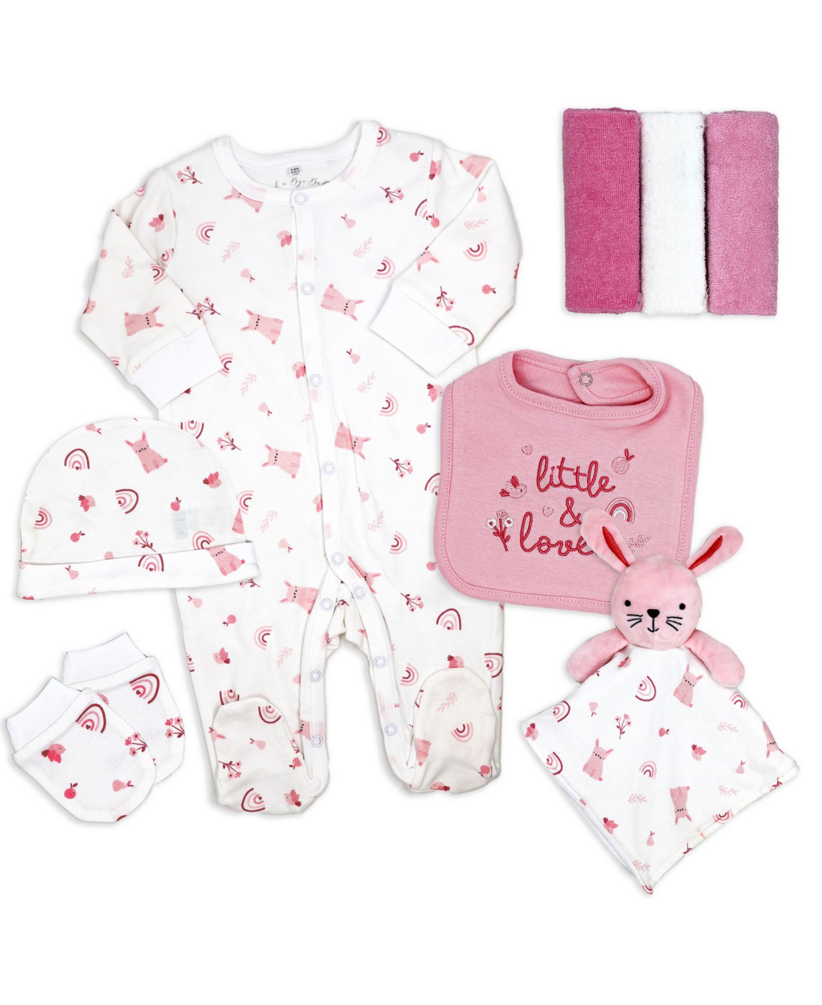 Детский подарочный набор Rock-a-Bye Baby Boutique Rose Bunnies Layette, 8-Piece Set