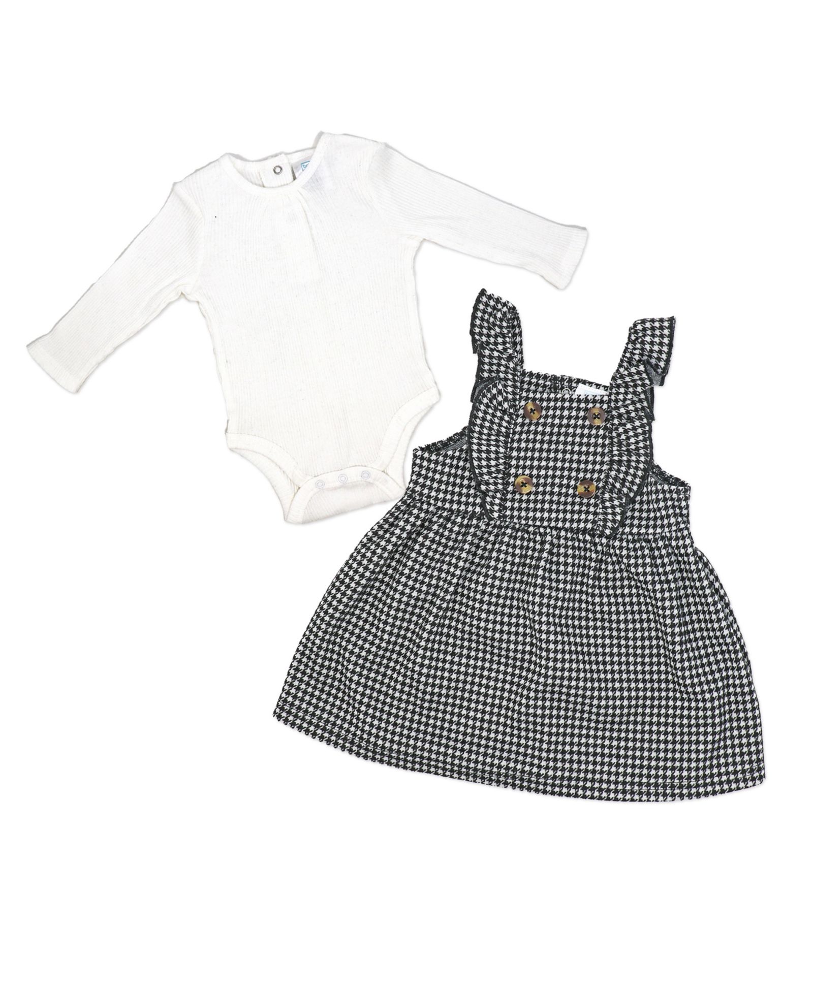 Baby Mode Baby Girls Bodysuit and Houndstooth Jumper, 2-Piece Set