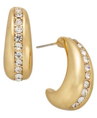 On 34th Gold-Tone Small Pavé Huggie Hoop Earrings, 0.8", Exclusively at Macy's