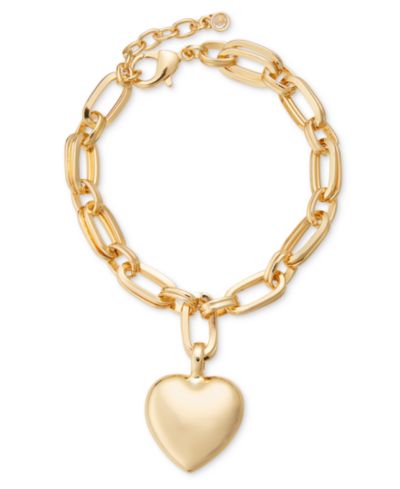 On 34th Gold-Tone Puffy Heart Charm Link Bracelet, Exclusively at Macy's