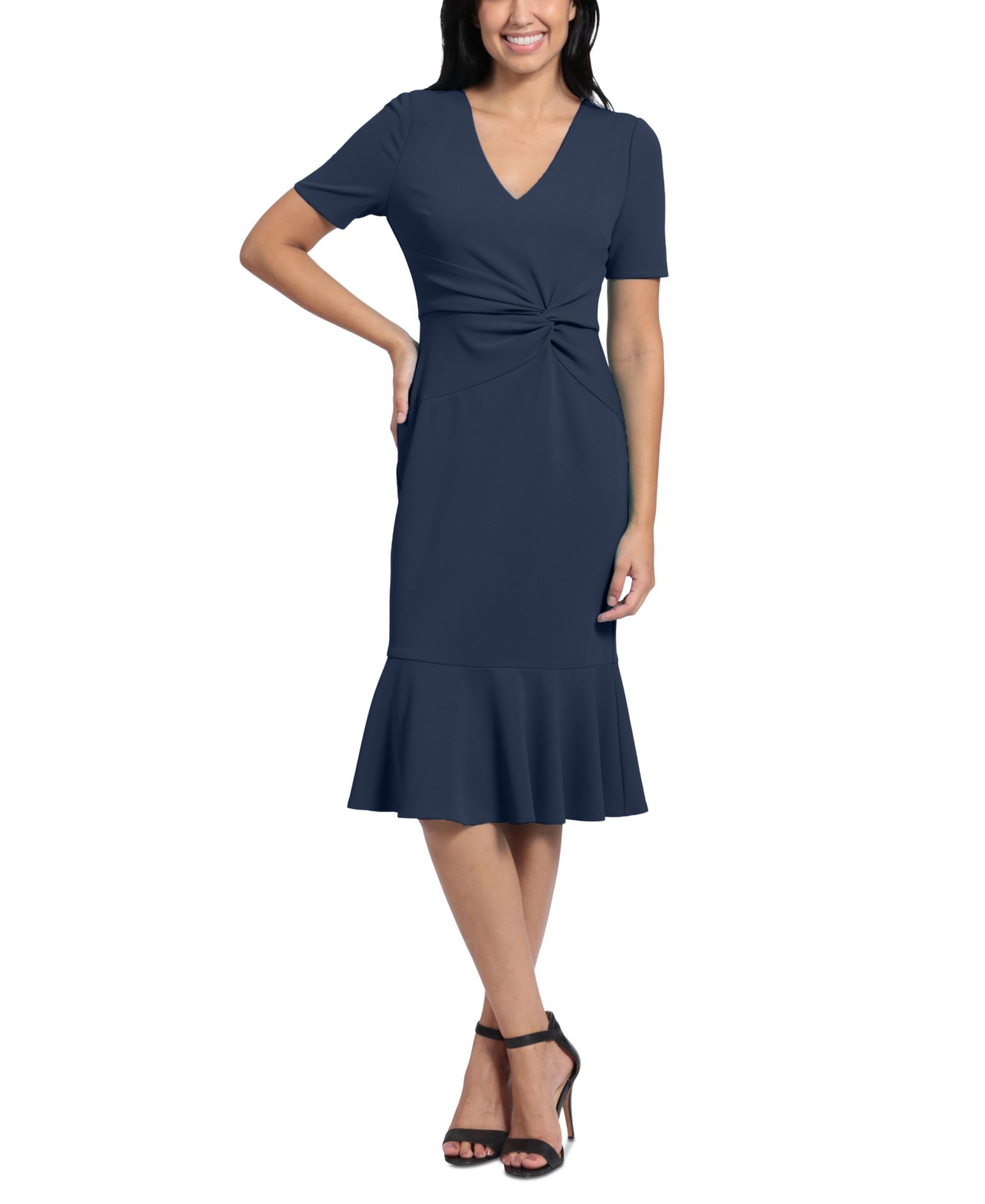Платье London Times Women's Twisted Flounce-Hem Midi