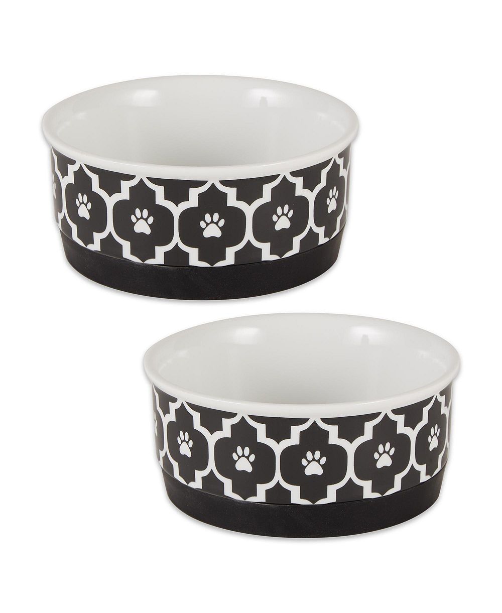 Bone Dry Lattice Paw Print Pet Bowl Set/2