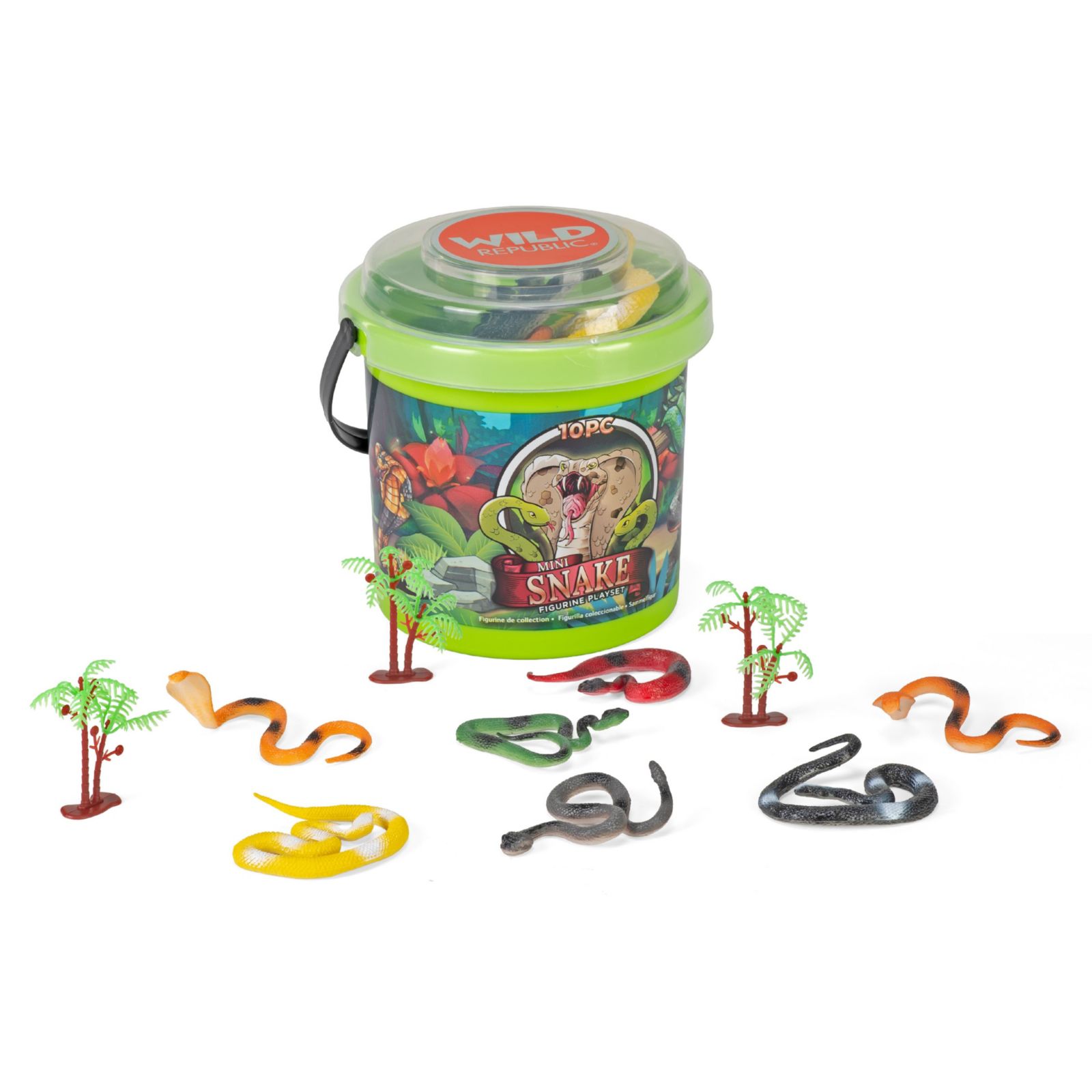 Wild Republic Snake Adventure Buckets Mini 10-Piece Figurine Set, Ages 3+