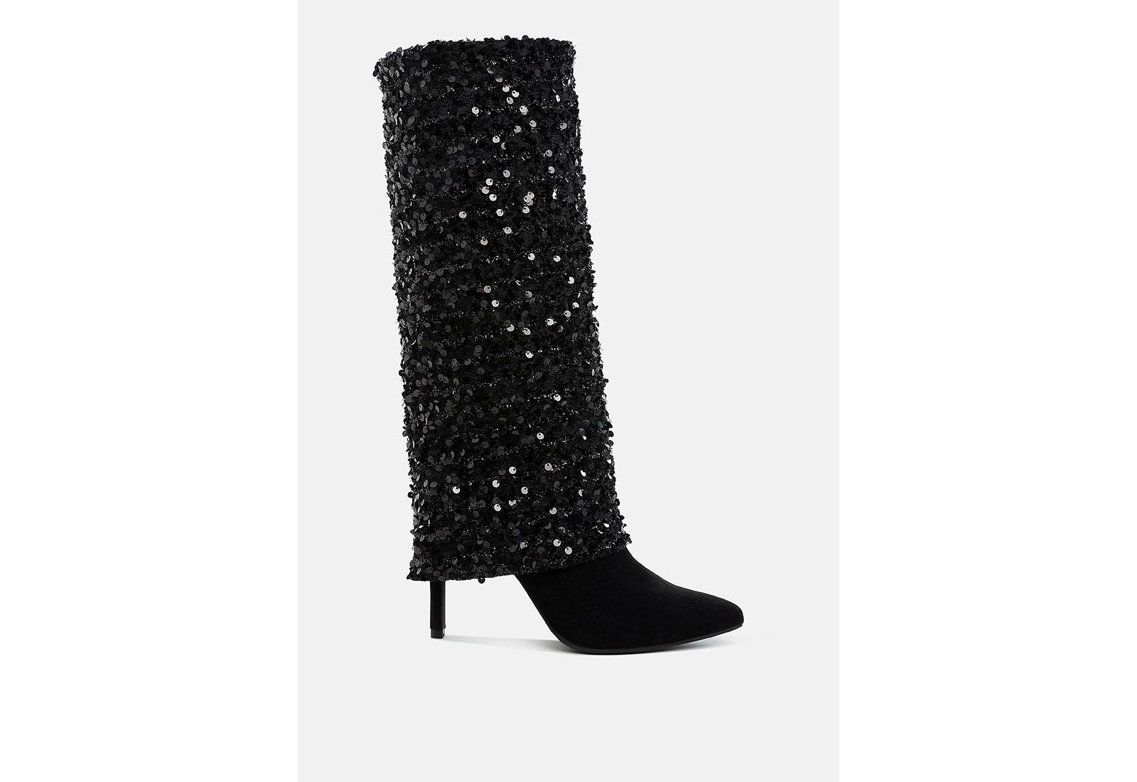 London Rag Womens Sin City Sequinned Fold-Over Calf Boots