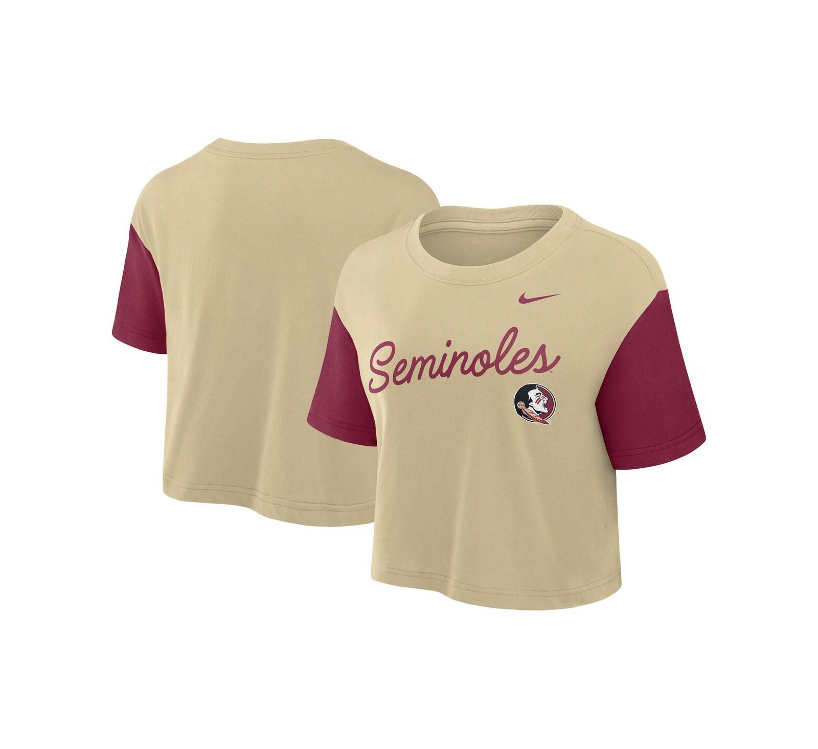 Nike Women's Gold/Garnet Florida State Seminoles Color-Block Script Dri-FIT Cropped T-Shirt