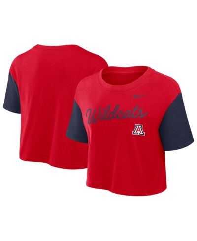 Nike Women's Red/Navy Arizona Wildcats Color Block Script Performance Cropped T-Shirt