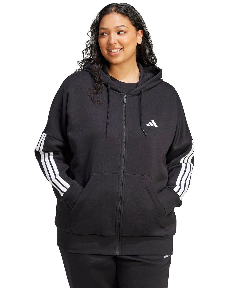 adidas Plus Size худи Essentials 3-Stripes Full-Zip Fleece