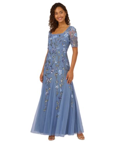 Женское вечернее платье Adrianna Papell Square-Neck Beaded Mesh Gown