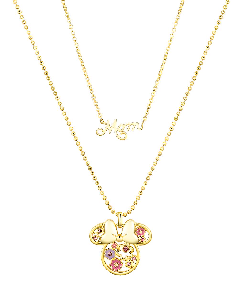 Disney Pink Crystal Minnie Mouse Flower Mom Layered Pendant Necklace