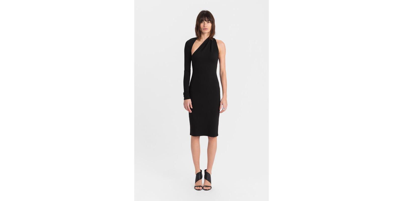 Marcella Women's Manhattan One-Shoulder Long-Sleeve Open-Back Fitted Midi Dress