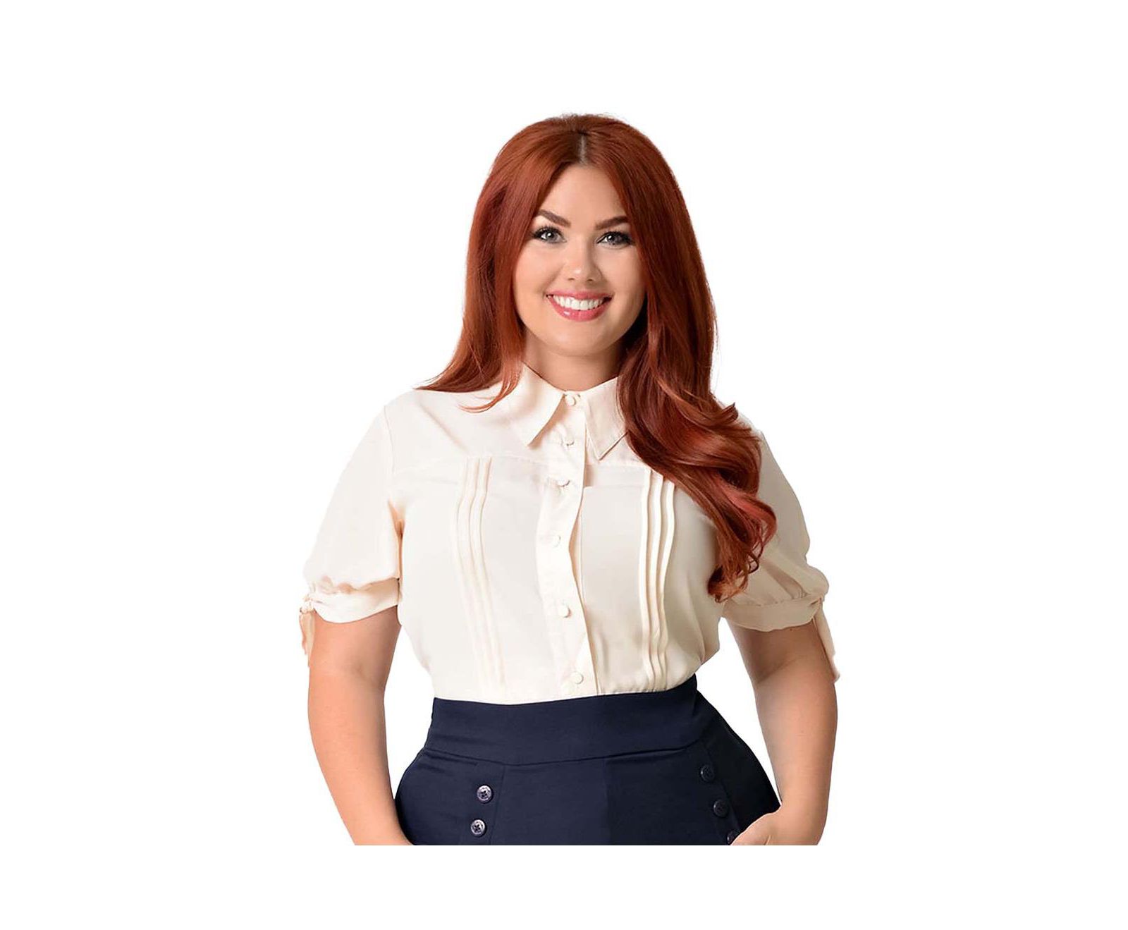 Unique Vintage Plus Size 1950s Tie Cuff Woven Blouse