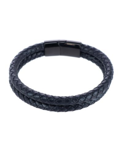 Trafalgar Loose Fit Simple 2 Band Braided Secure Clasp Leather Bracelet