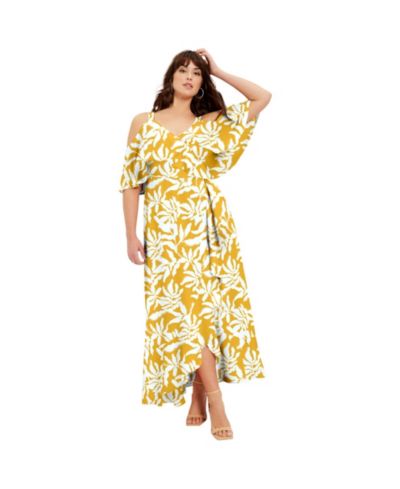 June & Vie Women's June and Vie Cold-Shoulder Faux-Wrap Maxi Dress