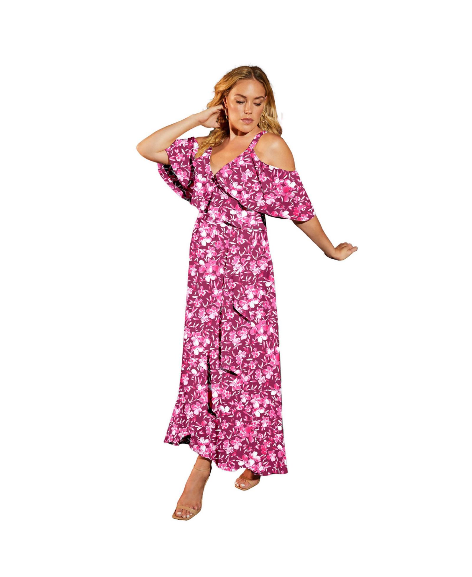 Макси-платье June & Vie Women's June and Vie Cold-Shoulder Faux-Wrap