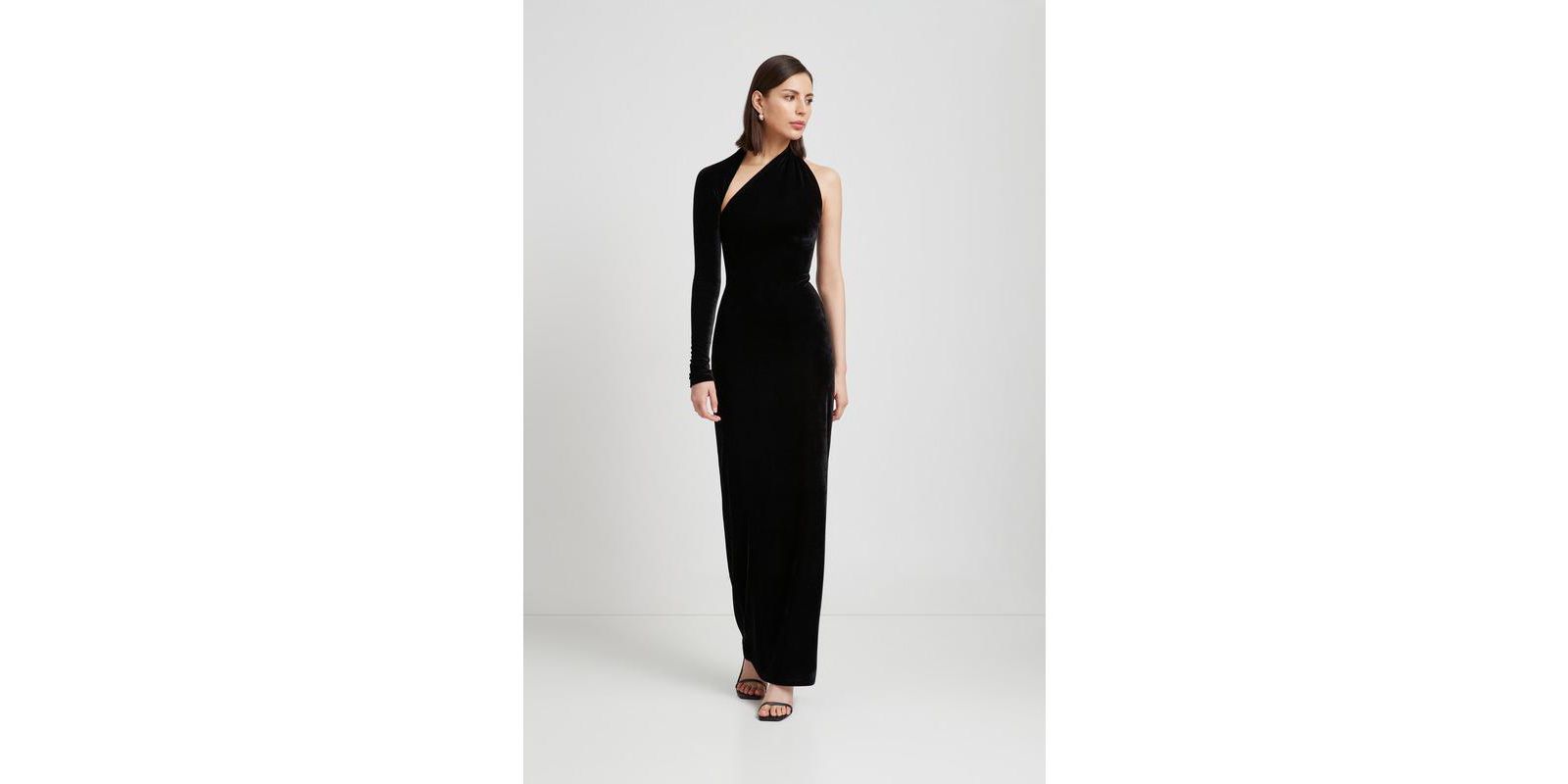 Marcella Women's Manhattan Velvet Side-Slit Open-Back One-Shoulder Evening Gown