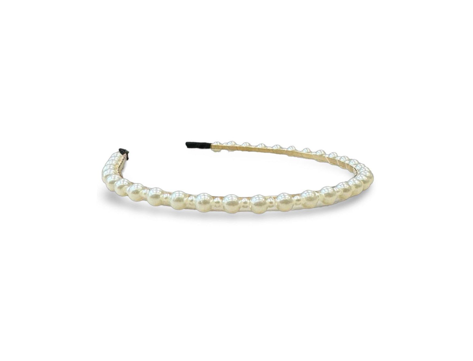 Thin Embellished Headband - White Pearl