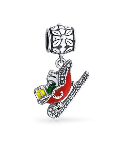 Bling Jewelry Christmas Sleigh Enamel Dangle Charm Bead for Bracelet .925 Sterling Silver
