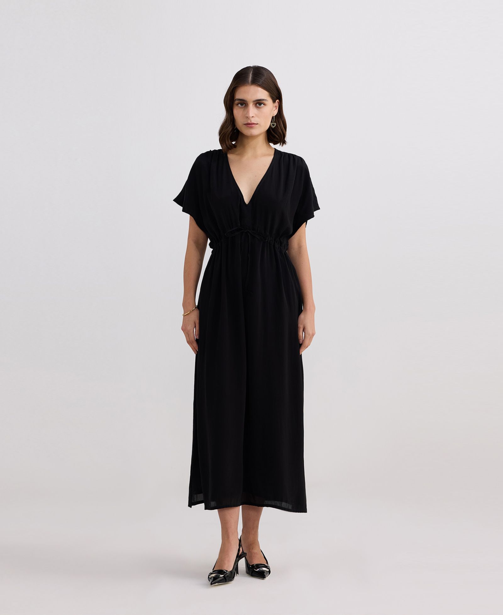 Reistor Women's V-neck Gathered Maxi Dress