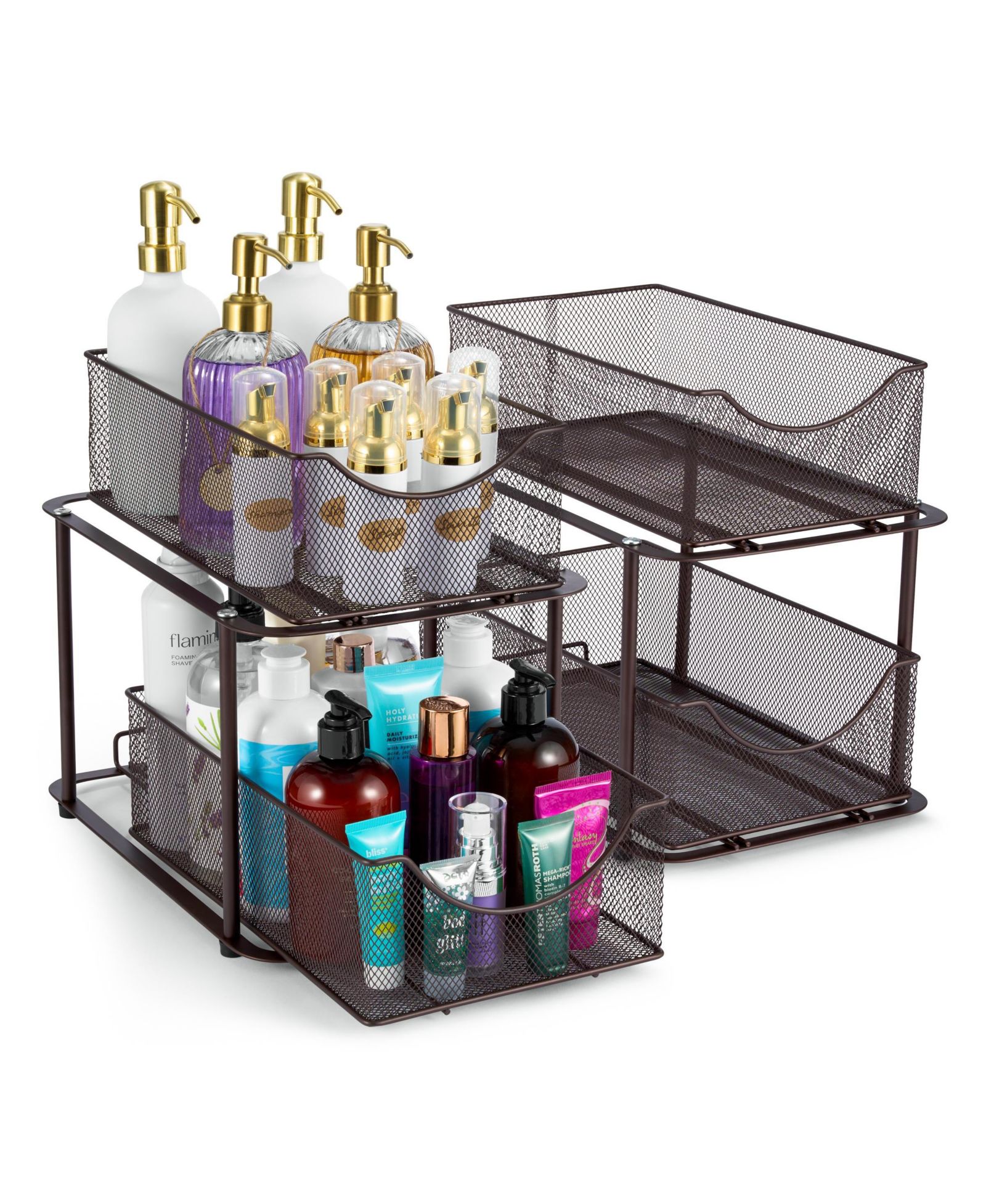 Sorbus 2-Pack Two-Tier Storage Baskets with Mesh Sliding Drawers for Cabinet, Under Sink, Bathroom, Kitchen, Office