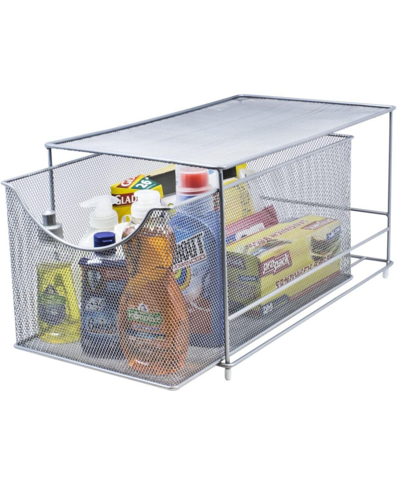 Sorbus Metal Mesh Cabinet Organizer with Pull-Out Drawers - Ideal for Countertop, Cabinet, Pantry, Under the Sink, Desktop and More (Silver 1 Drawer