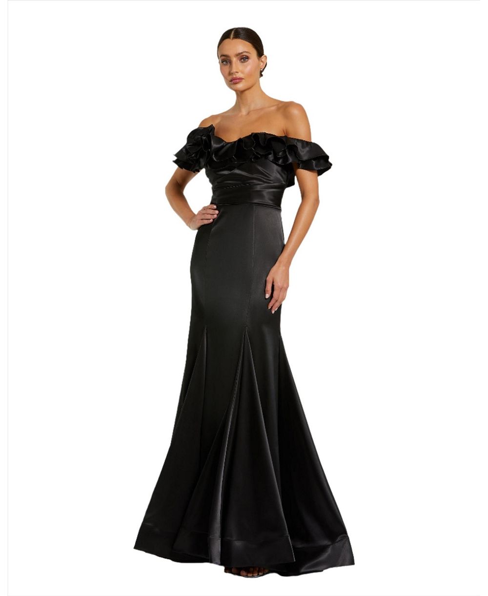 Женское вечернее платье Mac Duggal из сатина с рюшами, с открытыми плечами, силуэт русалки