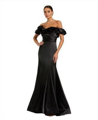 Mac Duggal Women's Satin Ruffle Off the Shoulder Mermaid Gown