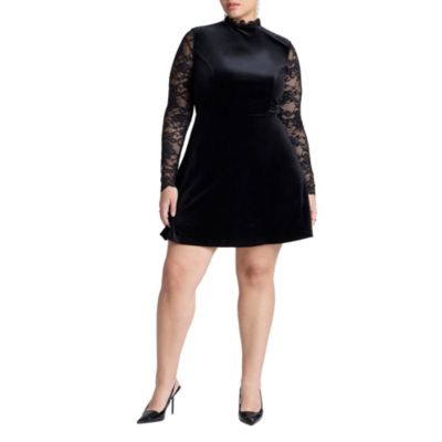 ELOQUII Women's Velvet Mini Dress With Lace