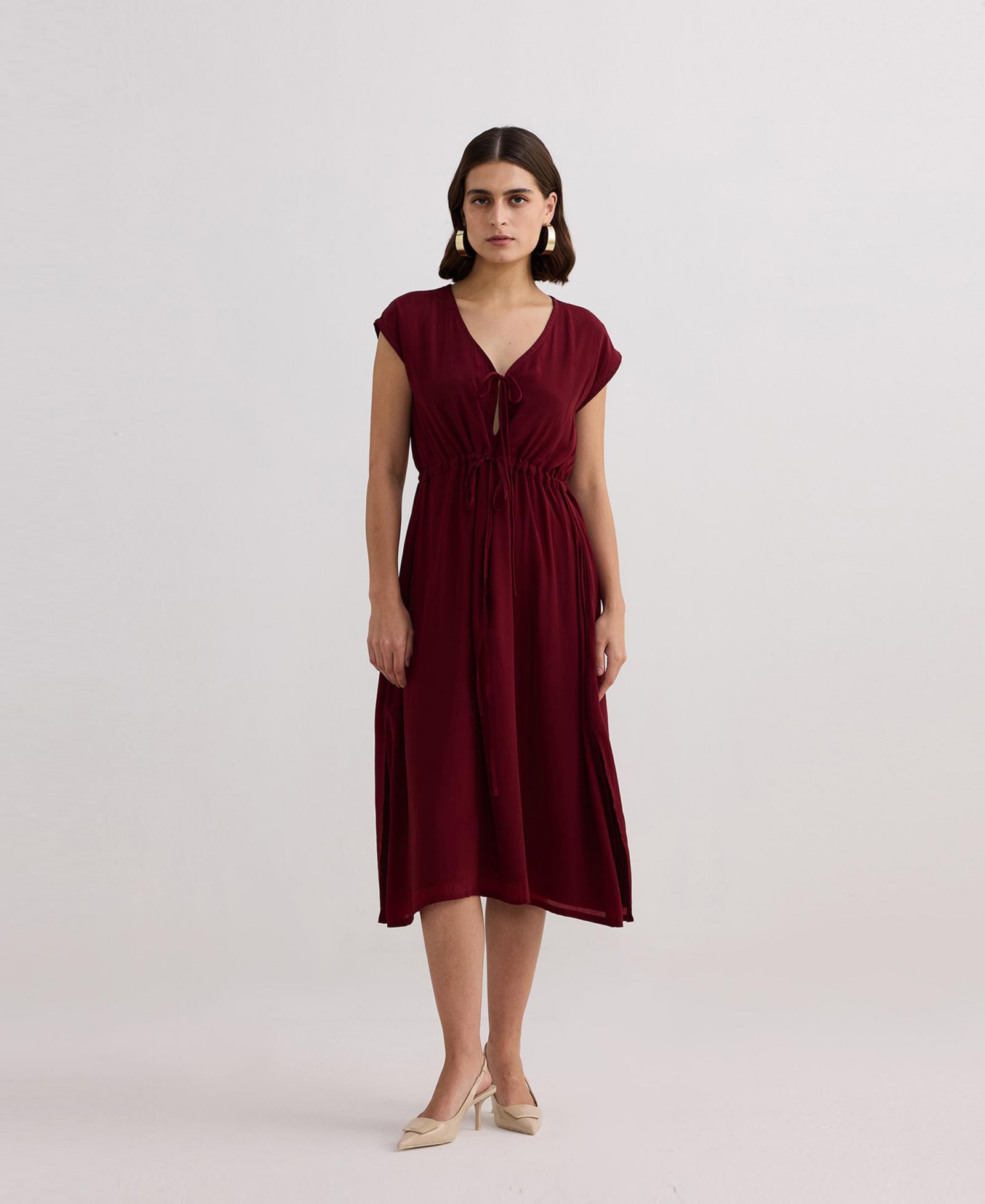 Reistor Women's Deep V-neck Gathered Dress