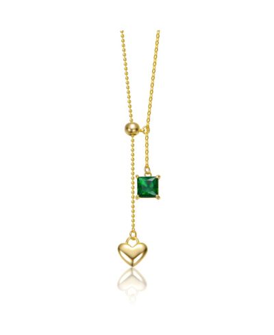 Ожерелье-лариат Rachel Glauber Dainty 14K Gold Plated Heart & CZ "Y" Drop