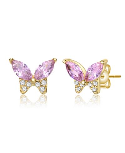 GiGiGirl Dainty 14k Gold Plated Soft Pink CZ Butterfly Stud Earrings