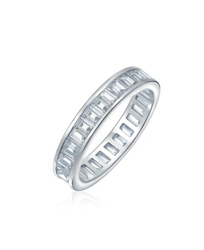 Кольцо Bling Jewelry Emerald Cut Baguette CZ Cubic Zirconia в серебре 4MM