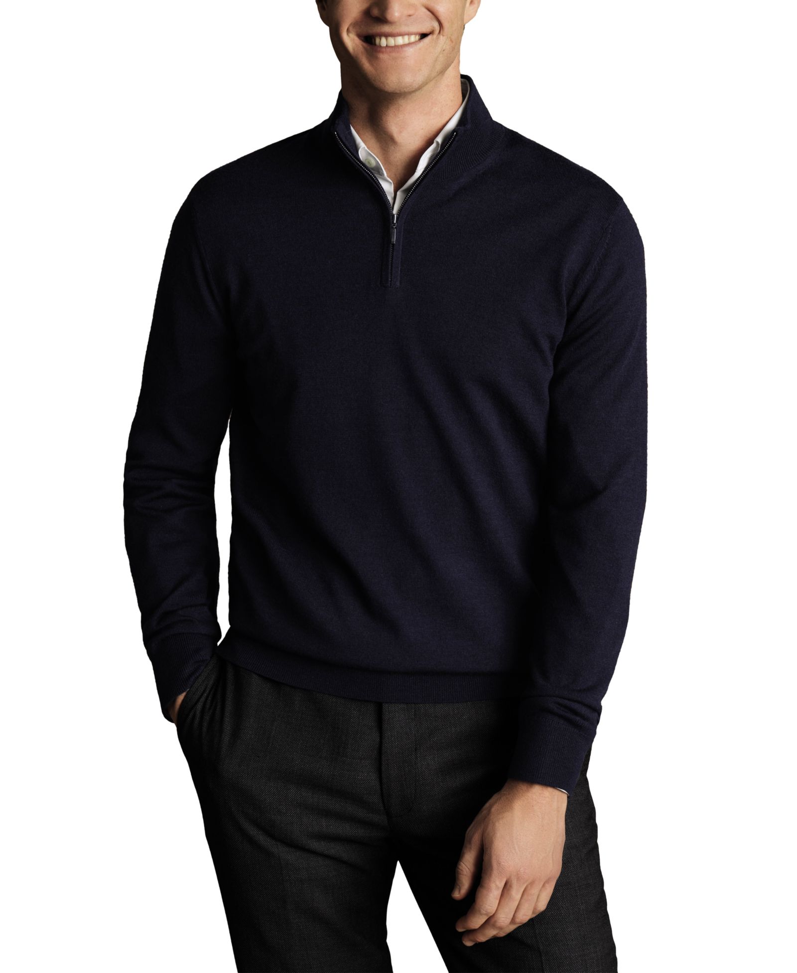 Charles Tyrwhitt Мужской шерстяной свитер из мериноса с четверть-молнией