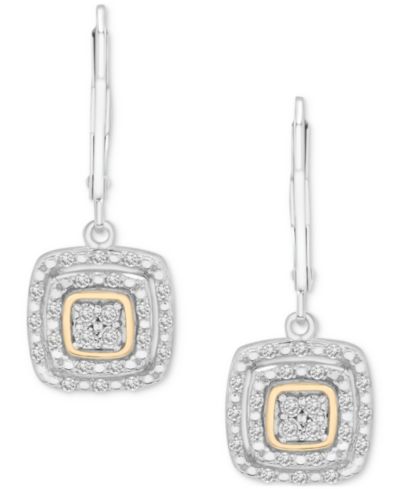 Diamond Cushion Drop Earrings (1/4 ct. t.w.) in Sterling Silver & Gold Plate, Exclusively at Macy's