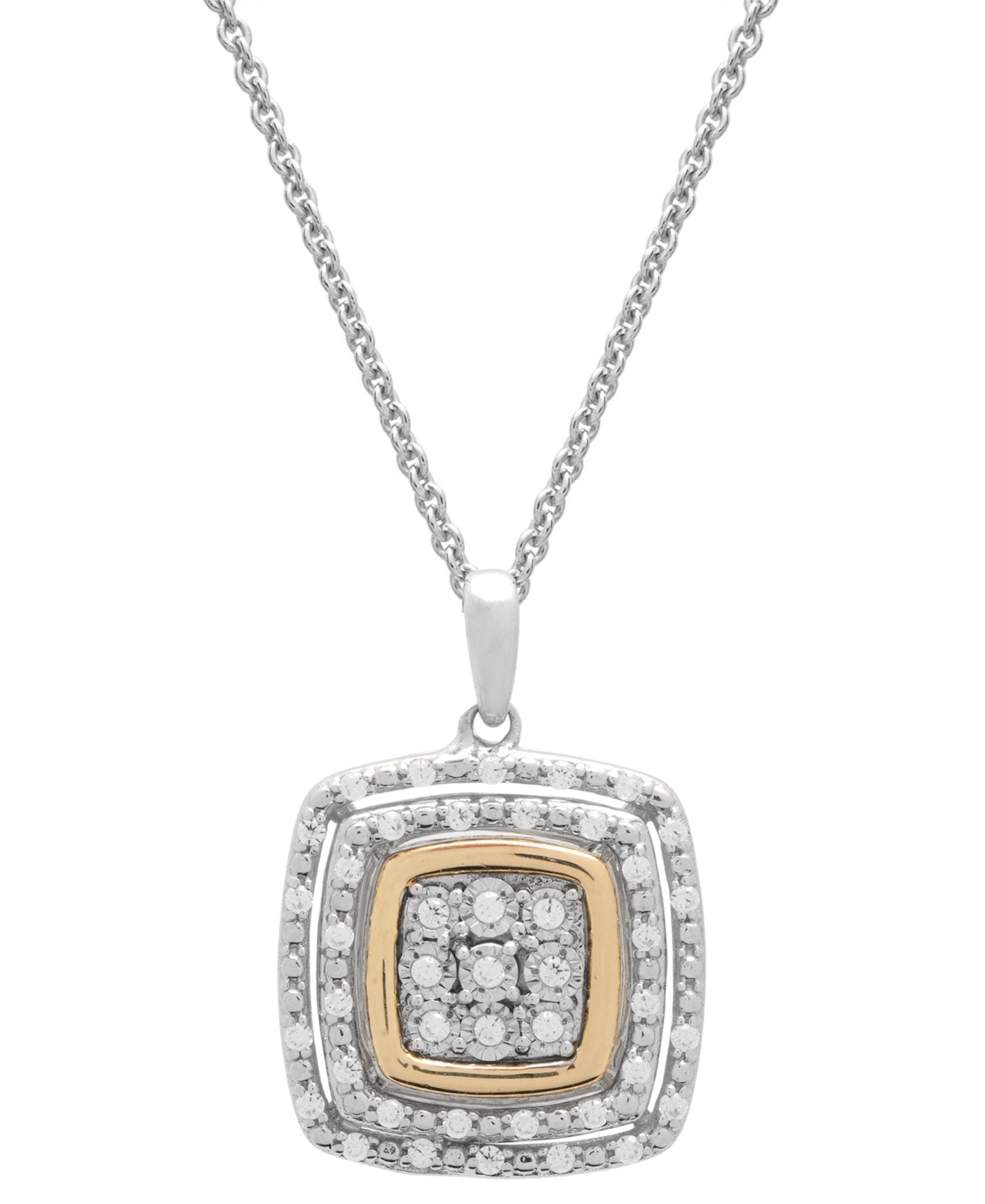 Подвеска Diamond Square Halo Cluster 18" в Sterling Silver & Gold-Plate