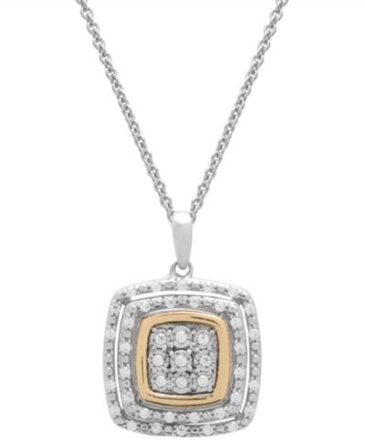 Подвеска Diamond Square Halo Cluster 18" в Sterling Silver & Gold-Plate