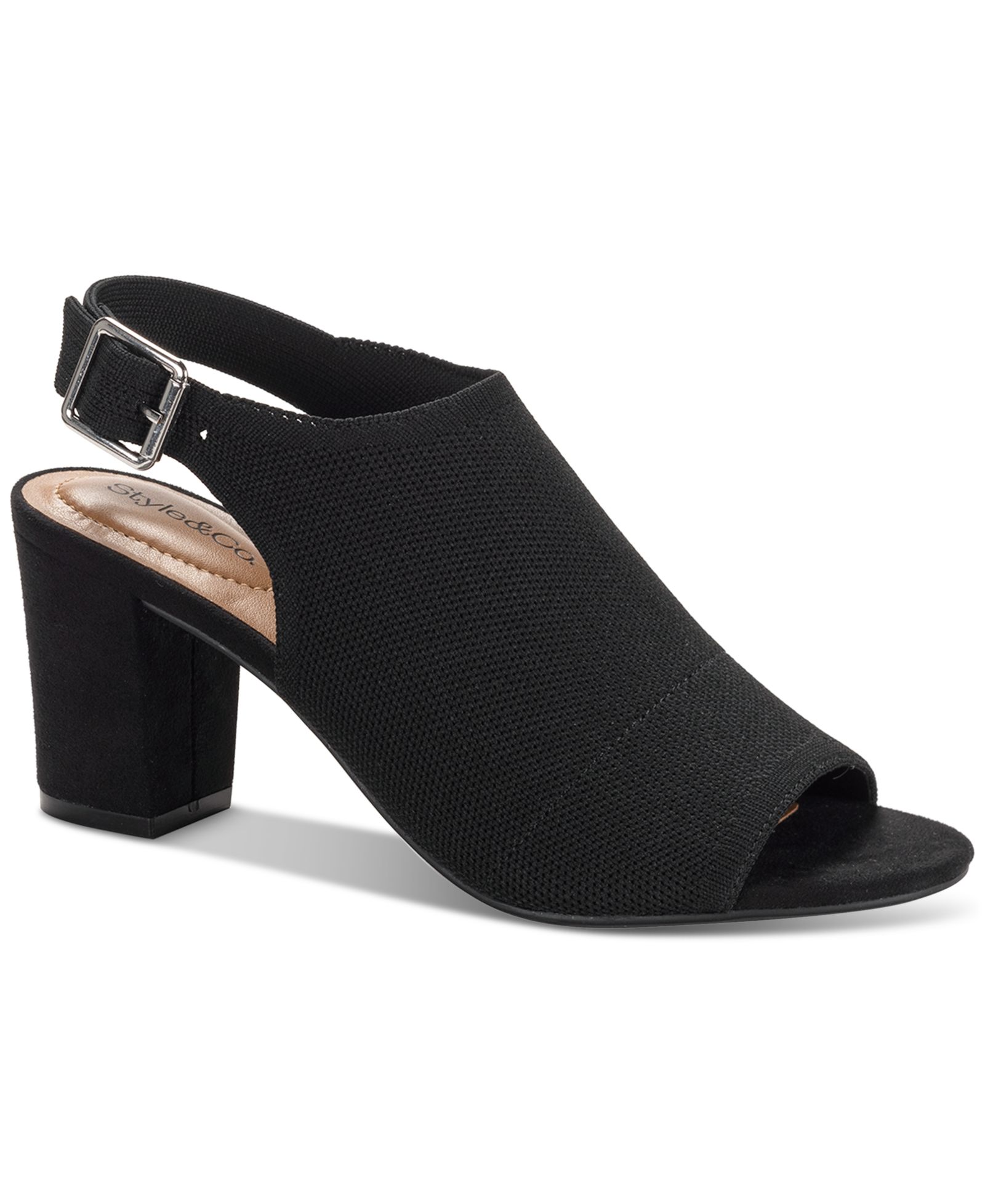Style & Co Women's Peyyton Slingback Knit Dress Block Heel Shooties, Exclusively at Macy's