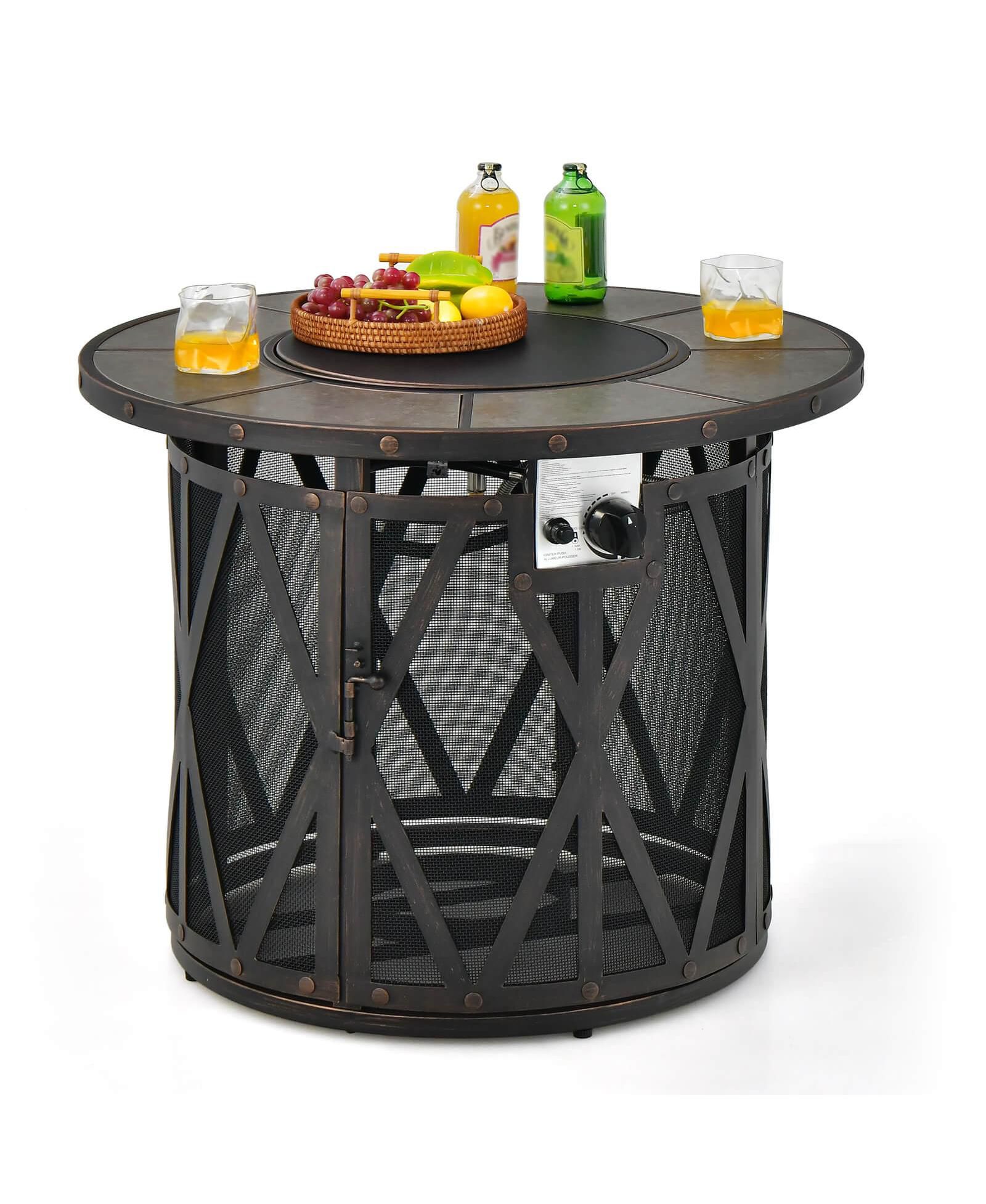 32 in Outdoor Fire Pit Table with Fire Glass and PVC Cover, 30,000 BTU