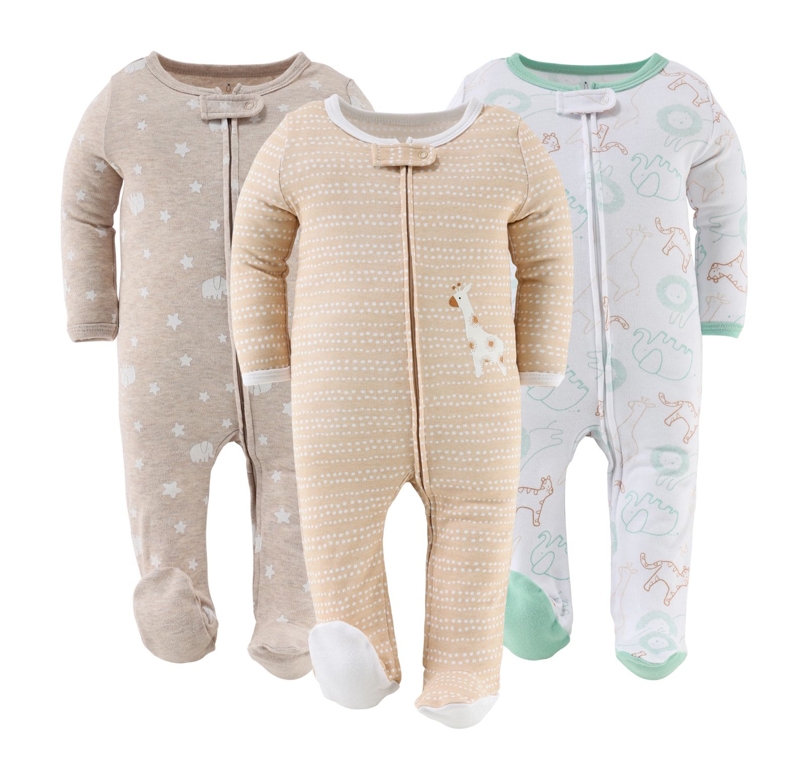 Детский набор хлопковых комбинезонов The Peanutshell Baby Boys 3pk, Serene Safari