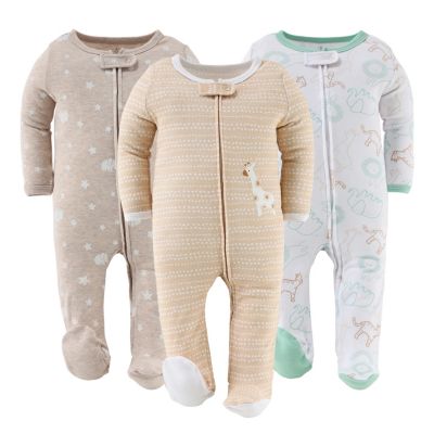 The Peanutshell Baby Boys 3pk Cotton Sleeper Set Girl, Serene Safari