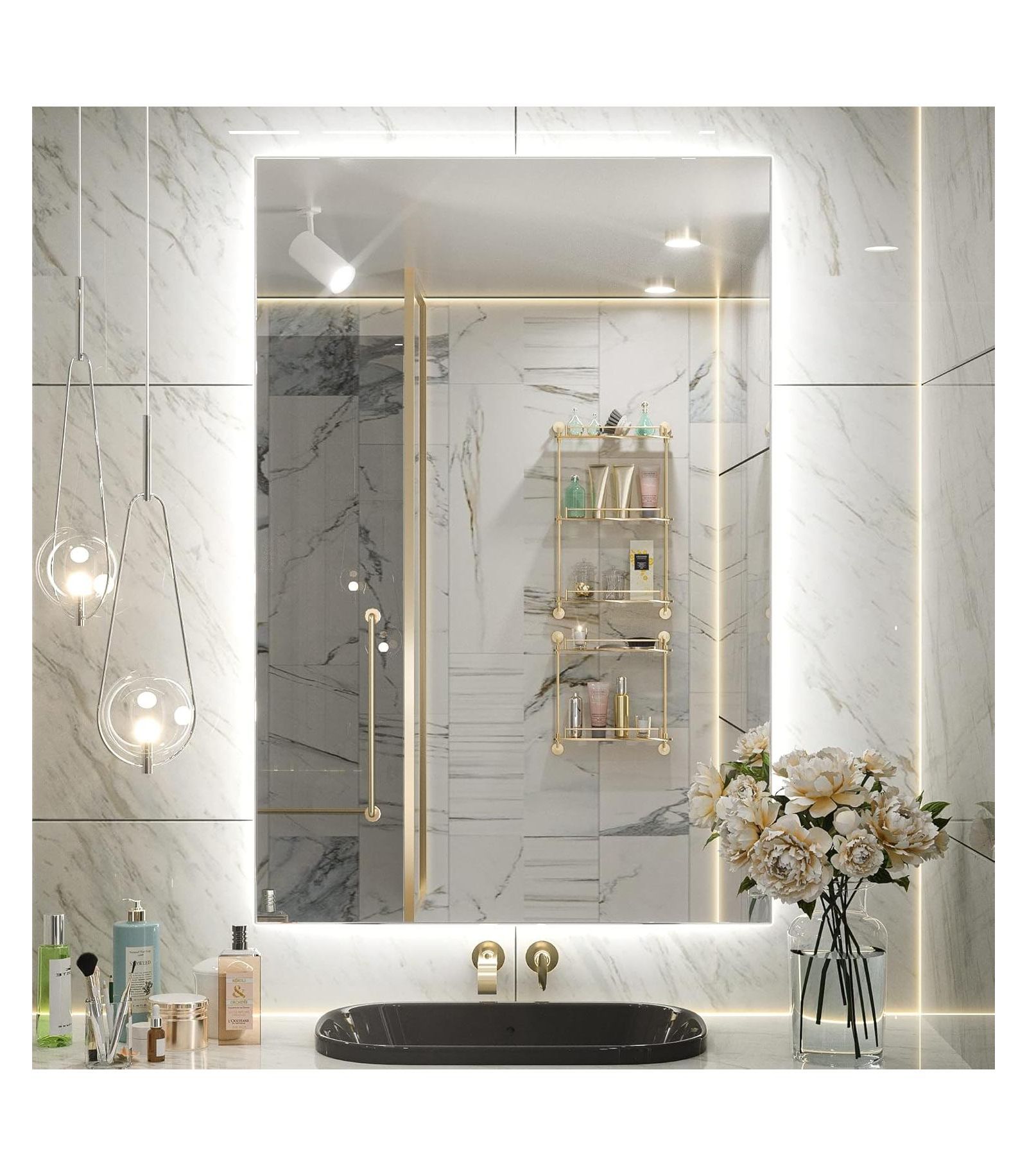 Зеркало для ванной keonjinn LED Backlit Frameless с регулировкой яркости
