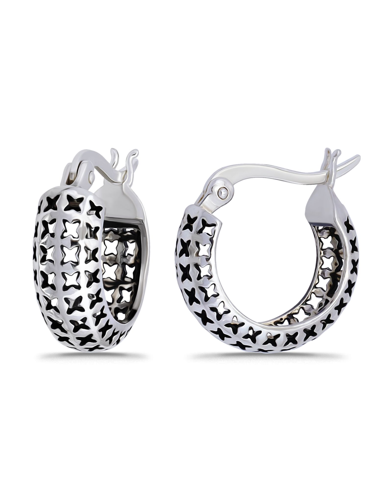 Серьের-кольца Macy's Oxidized X-Cut Out Pattern Click Top Hoop